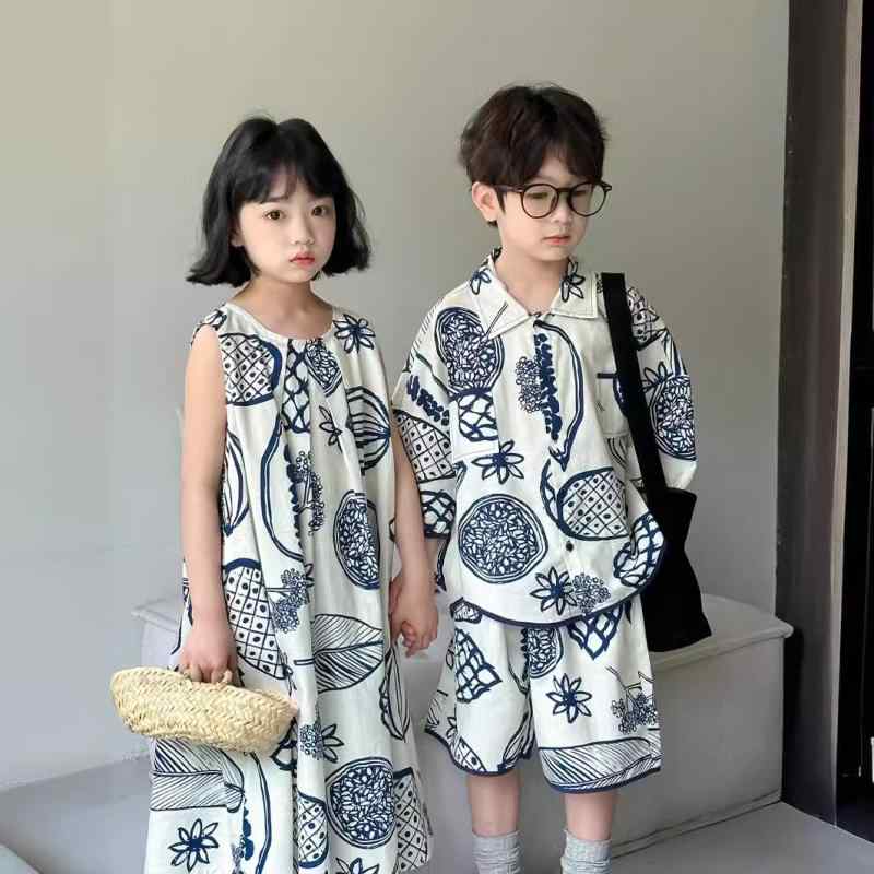 キッズ 子供用 半袖 短パン 2点 セットアップ 不規則なパターン 綿 薄手 夏服 普段着 部屋着 韓国風 か..