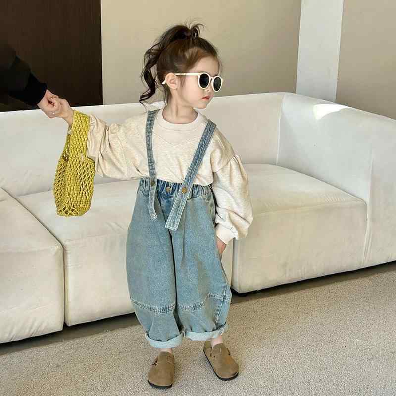 子供用セットアップ ガールズ 2点セット デニムサロペット ＋ スウェットトップス 春秋 普段着