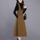 ワンピース レディース 秋冬 キャミソールワンピース セットアップ 2点セット きれいめ エレガント 高見え 無地 長袖 ロングワンピース Aライン