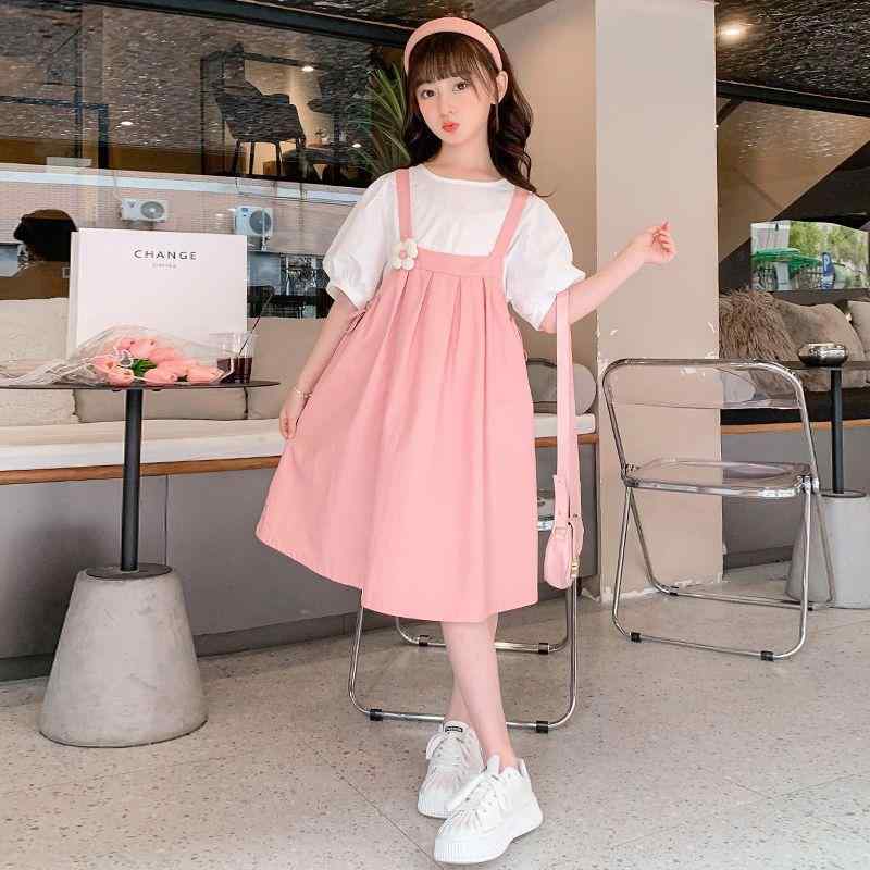 ワンピース キッズ 女の子 半袖 キャミソールワンピース 2点セット ポリエステル 中大サイズ 子供服 夏..