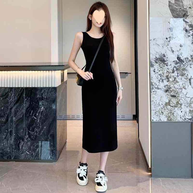 ワンピース レディース 春夏 黒 キャミソールワンピース ミモレ丈 ノースリーブ タイト セクシー ストリート