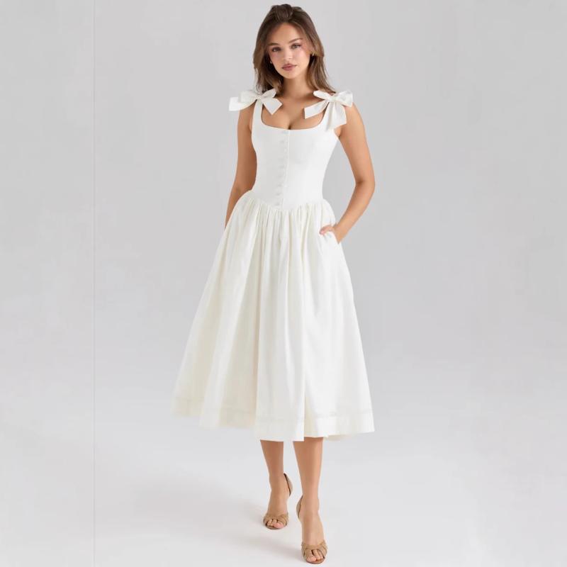 ワンピース レディース フレンチ レース 吊りスカート チュニック 膝丈 Aライン 白 コットン ノースリーブ 淑女 かわいい おしゃれ 海辺 リゾート ウエス...