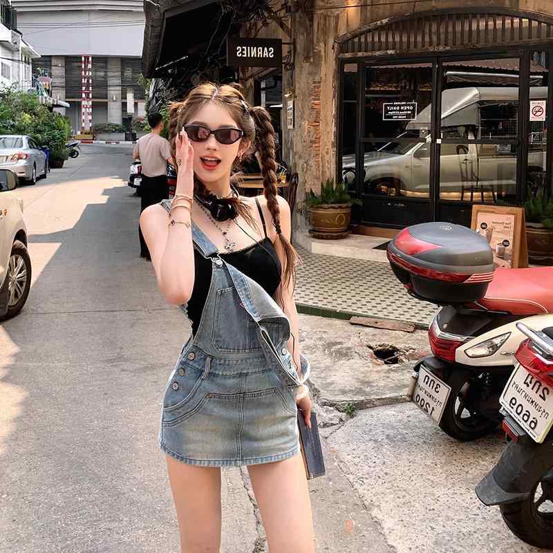 デニム レディース サロペットスカート アメリカンレトロ スリム ワンピース スカート パンツ デニムブルー XS S M L XL