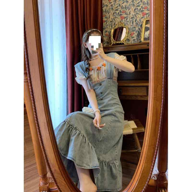 ワンピース レディース デニム サロペット Aライン ミモレ丈 ノースリーブ コットン ストリート カジュアル かわいい ガーリー スタイル