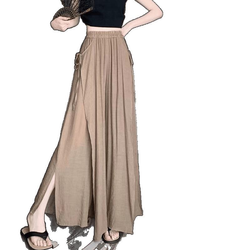 スカート レディース キュロット 高腰 ワイドレッグパンツ スカンツ 春夏 テンセル ゆったり 美脚 ロングパンツ 米白 黒