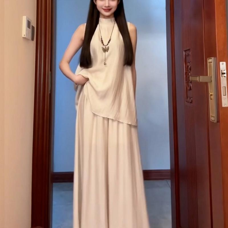 セットアップ レディース ポリエステル スカート付きパンツ エレガント 上品 きれいめ お呼ばれ お出かけ ベージュ系 春夏