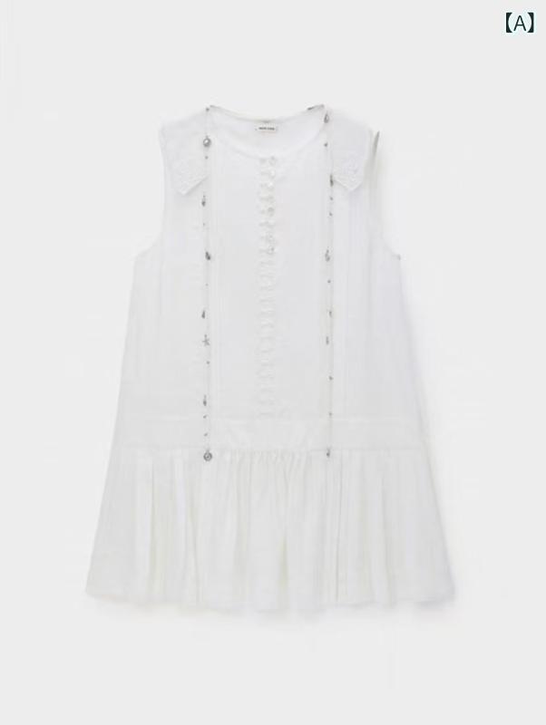 ワンピース レディース 春夏 ノースリーブ フレンチスタイル エレガント ミニワンピース 配色 Uネック カジュアル 白