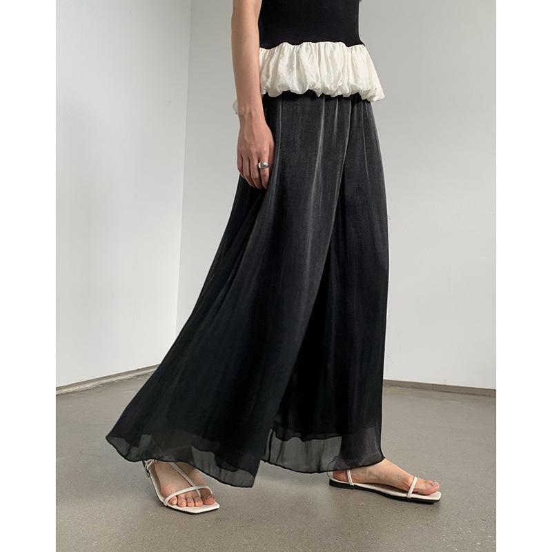 スカート レディース 高腰 ワイドレッグパンツ ポリエステル 涼しい リラックスパンツ 楽ちん ゆったり ズボン 春夏 ブラック ブルー ベージュ グリーン