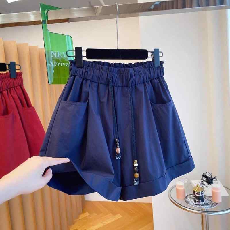 ショートパンツ レディース 高腰 ワイドレッグ ポリエステル ゆったり Aライン 5分丈 接触冷感 伸縮性 楽ちん カジュアル リラックス 紺 白