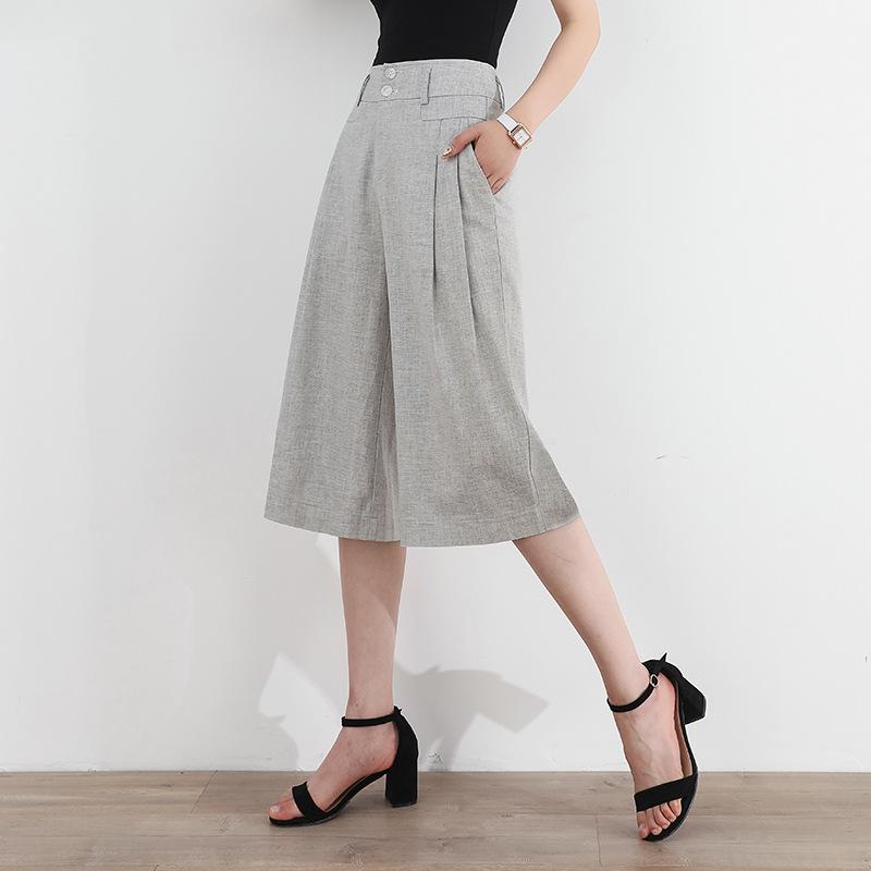 パンツ レディース 麻 リネン ワイド キュロット 高見え 7分丈 薄手 春夏 ゆったり 涼しい スカンツ ガウチョパンツ 白 グレー ベージュ