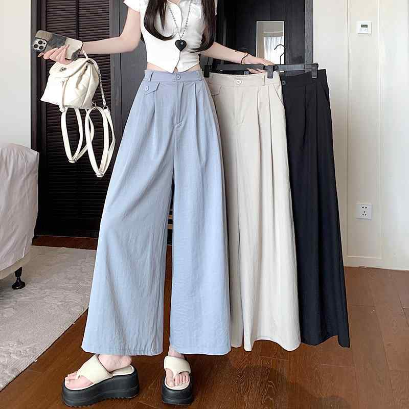 パンツ レディース アイスシルク コットンリネン ワイドレッグパンツ 薄手 ストレート 涼しい クロップドパンツ キュロット S M L XL ブラック ベージュ ブルー