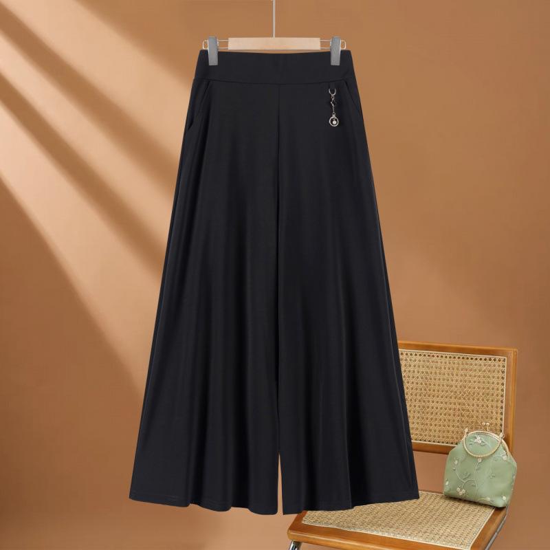 パンツ レディース 接触冷感 ワイドレッグパンツ 春夏 ミセス 薄手 ゆったり 9分丈 高見え 黒 緑 グレー 大きいサイズ リラックス 普段使い