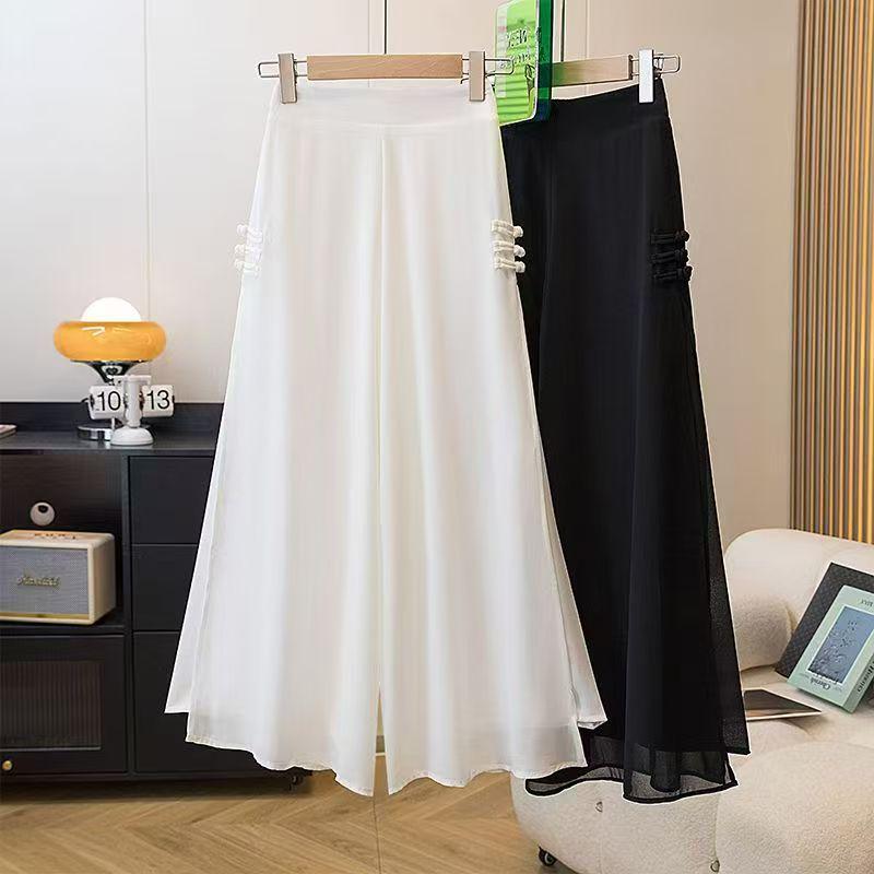 ワイドパンツ レディース スカート付き スリット キュロット 春夏 ハイウエスト 9分丈 ゆったり ミモレ丈 薄手 きれいめ カジュアル オフィスカジュアル