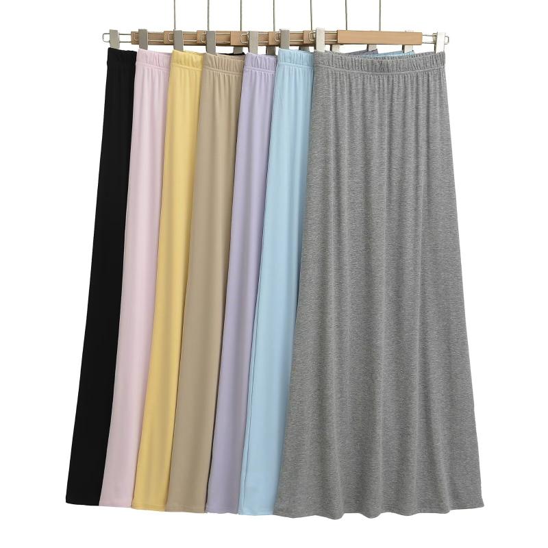 スカート レディース 春夏 Aラインスカート ミモレ丈スカート 無地 モダール ウエストゴム 薄手 黒 ブ..