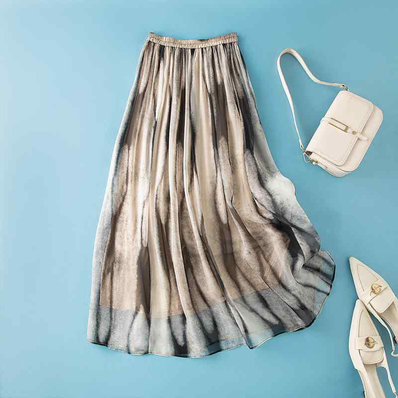 スカート レディース 2025年春夏 Aライン シルク 絹 中丈スカート 花柄スカート 花柄 通勤 エレガント ..