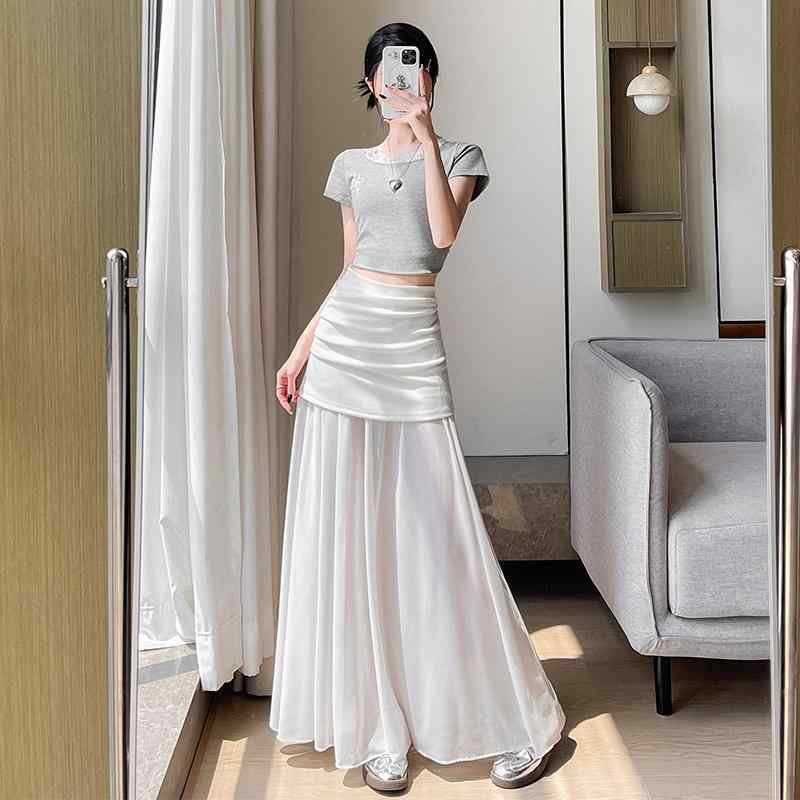 スカート レディース 白色 メッシュ 切り替え ハイウエスト タイトスカート ロングスカート デザイン ..