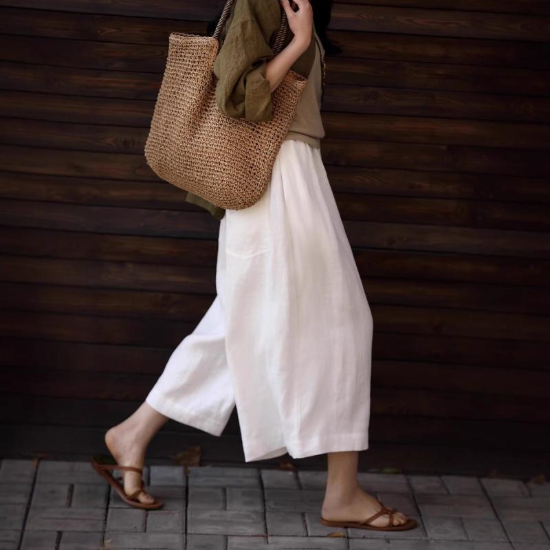 スカート レディース リネン 麻 ワイド キュロットパンツ 九分丈 高見え 無地 薄手 洗濯機洗いOK 春夏 ..