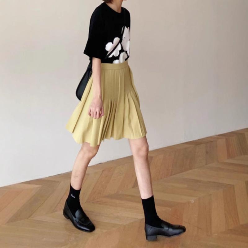 スカート レディース 百褶スカート ミニスカート Aライン ハイウエスト 脚長効果 TR生地 無地 伸縮性 ..