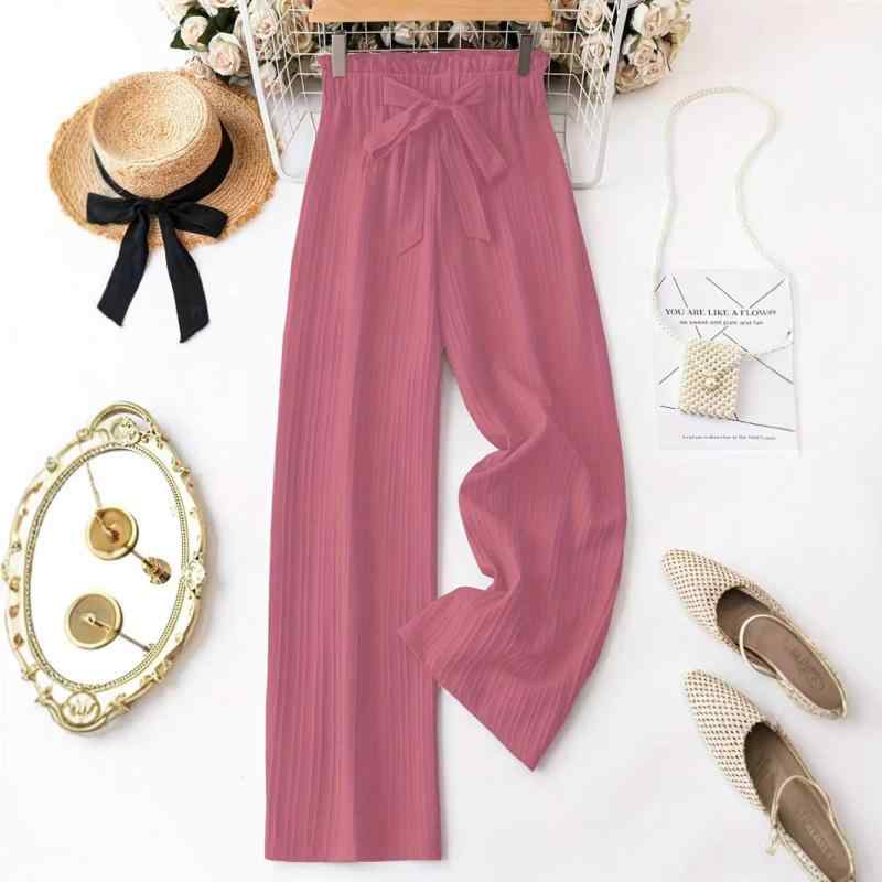 パンツ レディース 婦人服 ボトムス ズボン ストレートパンツ ポリエステル 無地 紐 薄手 ピンク系 黒 ブラック S M L XL 春夏 カジュアル