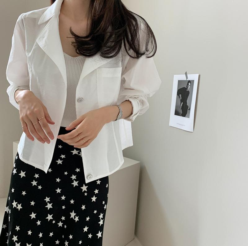 ジャケット レディース 韓国風 ポリエステル 薄手 長袖 アウター 冷房対策 日焼け止め 羽織り POLO襟 無地 白(4)