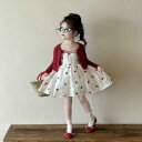 ワンピース 女の子 春夏 子供服 赤色 花柄 キャミソールワンピース ニットカーディガン アンサンブル セットアップ 3歳 4歳 5歳 6歳 7歳 8歳