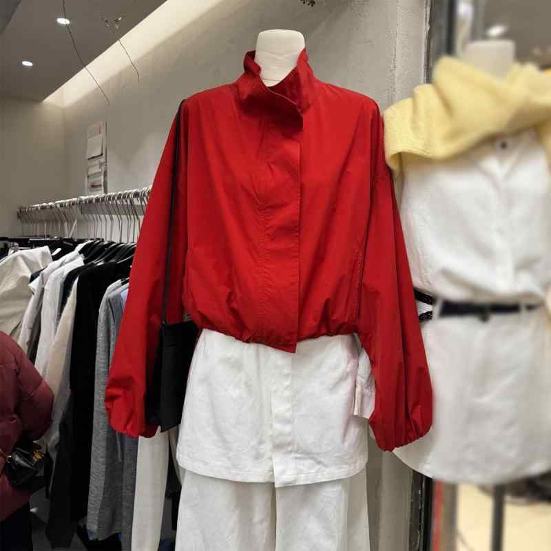 ジャケット レディース 春秋 ポリエステル 立襟 ショート丈 冲锋衣 宽松 アウター カジュアル ブラック レッド