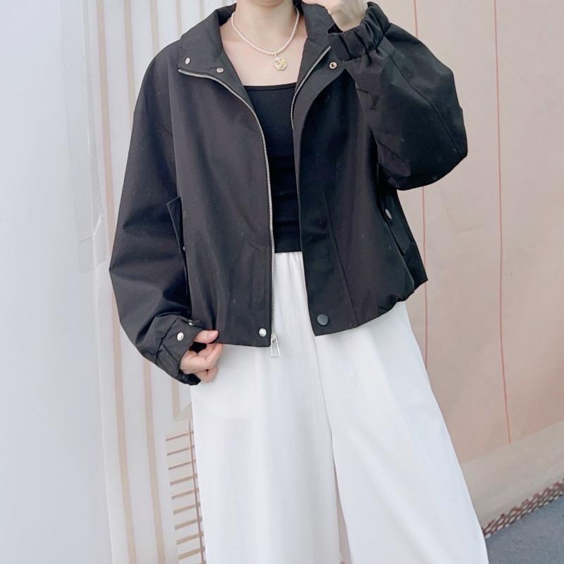 ジャケット レディース 韓国風 ショート丈 ポリエステル アウター 長袖 丸首 配色 切り替え カジュアル スタイル 通勤 ブラック パープル