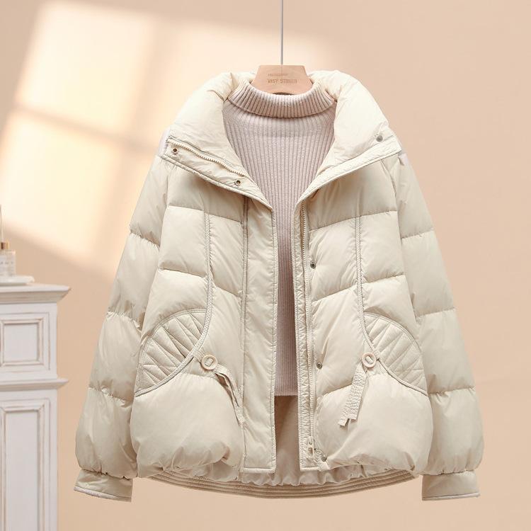 楽天トミーショップ 楽天市場店ダウンジャケット レディース ショート丈 立襟 ゆったり ポリエステル アウター 防寒 米白色 グレー ブラック カーキ