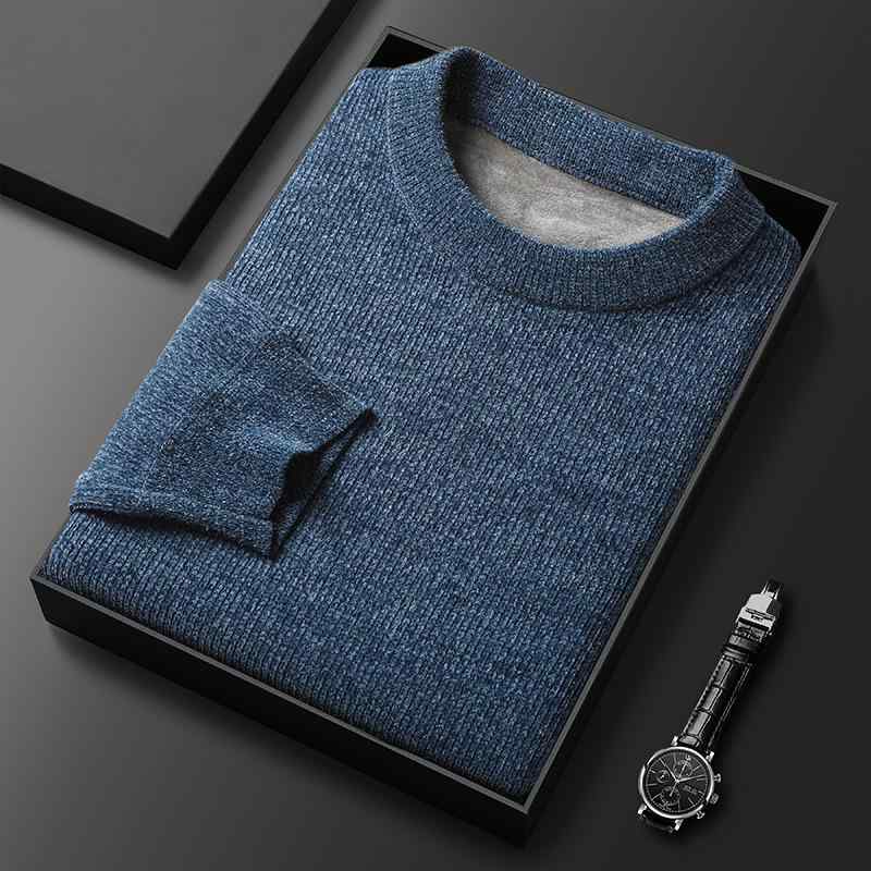 ニット メンズ セーター シェーブルウール 長袖 クルーネック プルオーバー 裏起毛 無地 厚手 暖かい ..