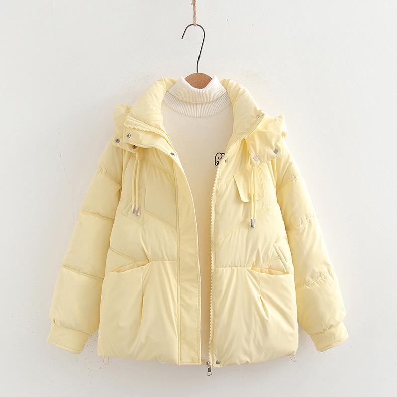 ダウンジャケット レディース 韓国風 ゆったりサイズ 中綿入り アウター 秋冬 フード付き 黒 白 緑 青 ベージュ イエロー