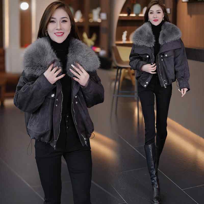 ダウンジャケット レディース ショート丈 白ダックダウン ポリエステル 暖かい フォックスファー襟 ゆったり グレー 葡萄紫 秋冬