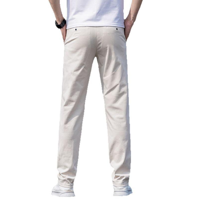 カジュアルパンツ メンズ 男性用 スリムフィット コットンパンツ ストレート 薄手 ビジネス ズボン ミディアムウエスト ブラック ネイビー グレー ベージュ ホワイト ブルー