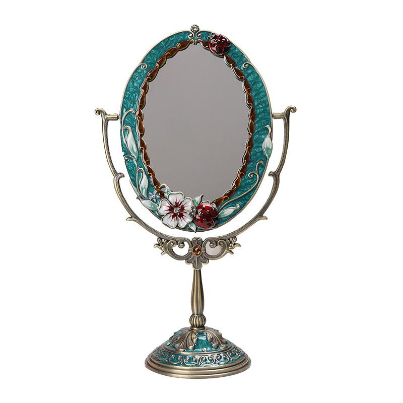 化粧鏡 卓上ミラー ヨーロピアン アンティーク調 メタルフレーム 両面鏡 パープル グリーン ピンク 寝..
