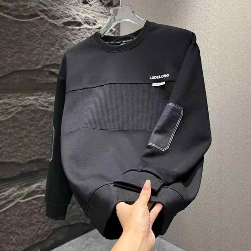 スウェット メンズ ニット 切り替え トップス 秋冬 長袖 プルオーバー トレーナー カジュアル ゆったり ブラック ホワイト グリーン カーキ