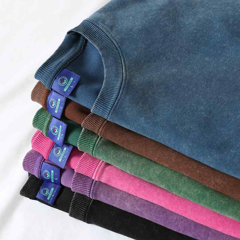 スウェット メンズ 水洗い加工 ウォッシュド ビンテージ風 コットン プルオーバー トップス 秋冬 紫色 モスグリーン ローズレッド コーヒー色 ブラック バレンシアガブルー