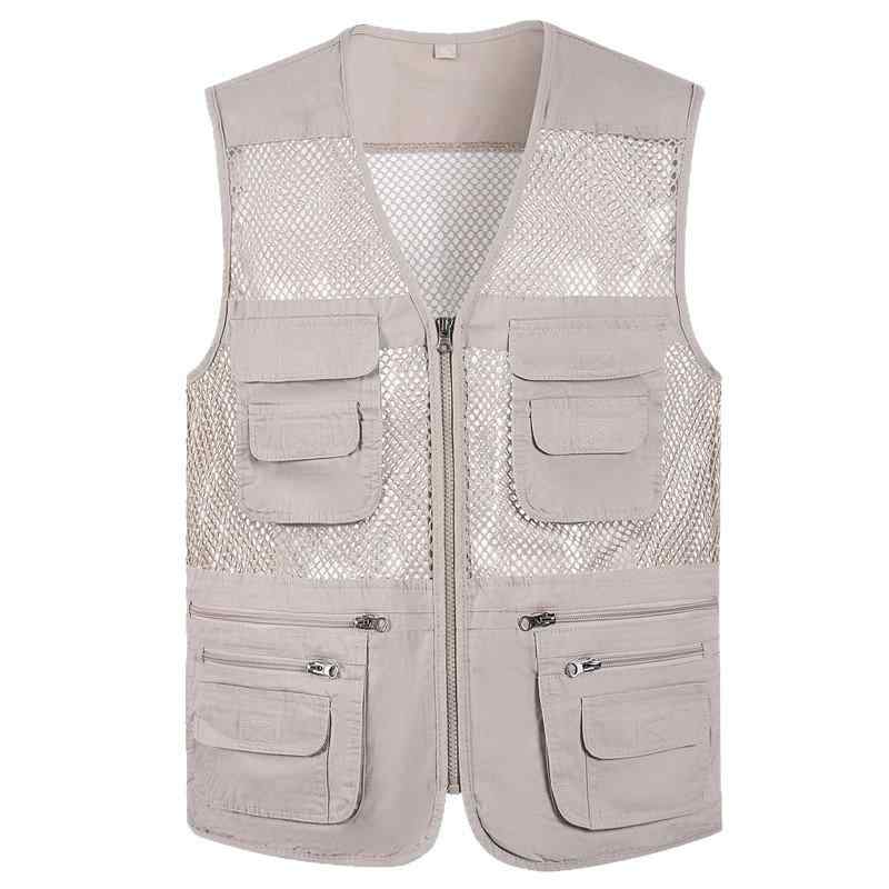 ベスト 男性用 中高年向け コットン メッシュ 薄手 多ポケット 釣り カメラマン アウトドア 普段使い ..