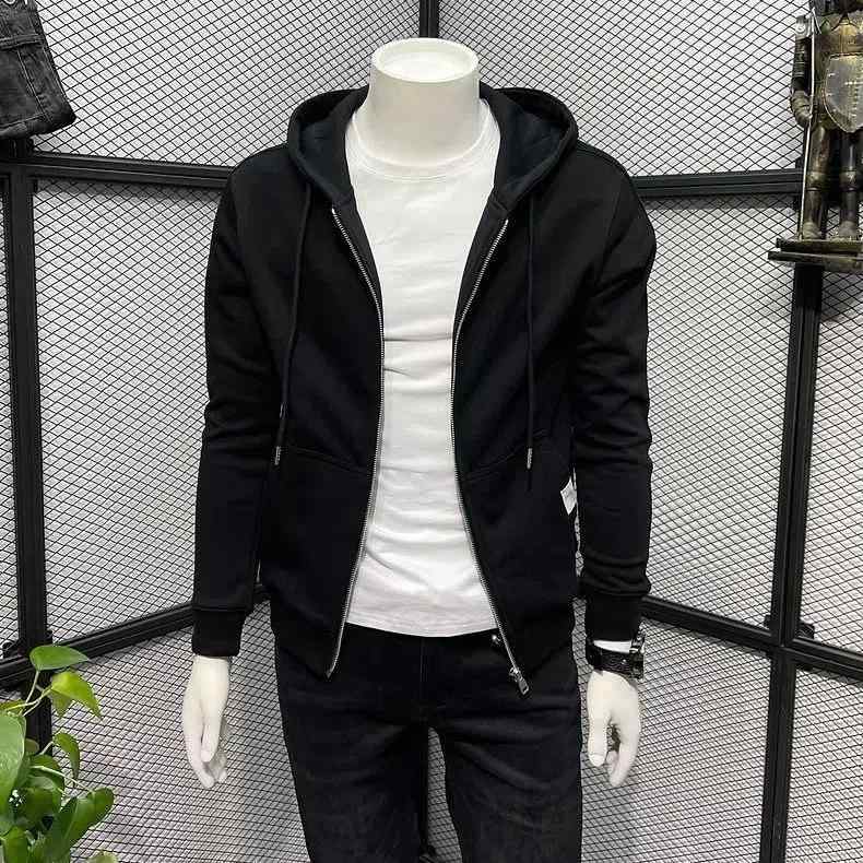 パーカー メンズ 秋冬 ジップアップ スウェット トップス 無地 スリム スポーツウェア スポーティー カジュアル ブラック(4)