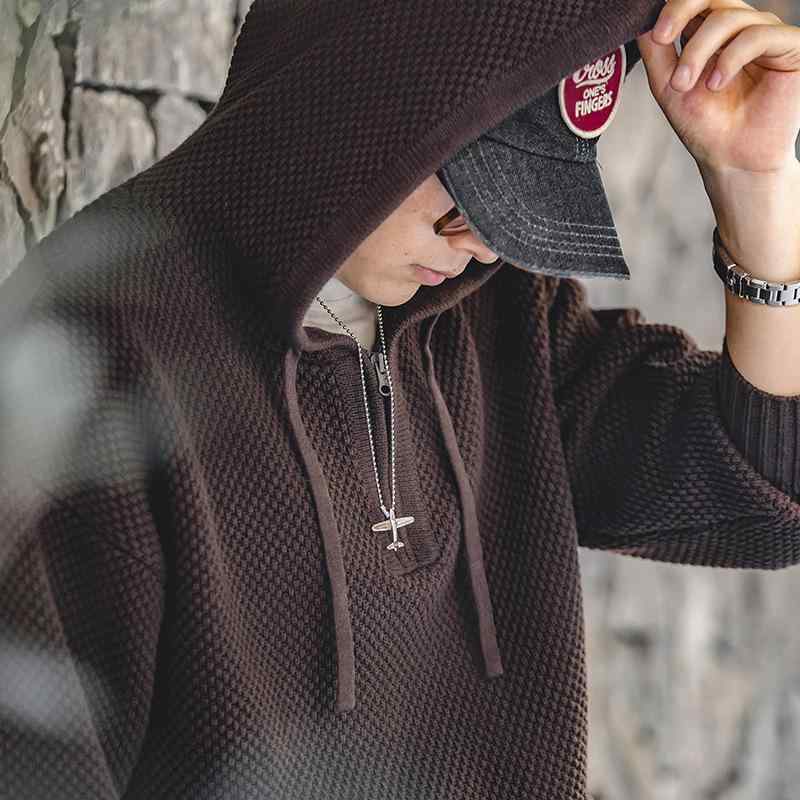 ニット メンズ 男性用 プルオーバー パーカー 長袖 厚手 コットン ケーブル編み フード付き 美式 カジュアル 普段使い 秋冬 灰色 コーヒー色