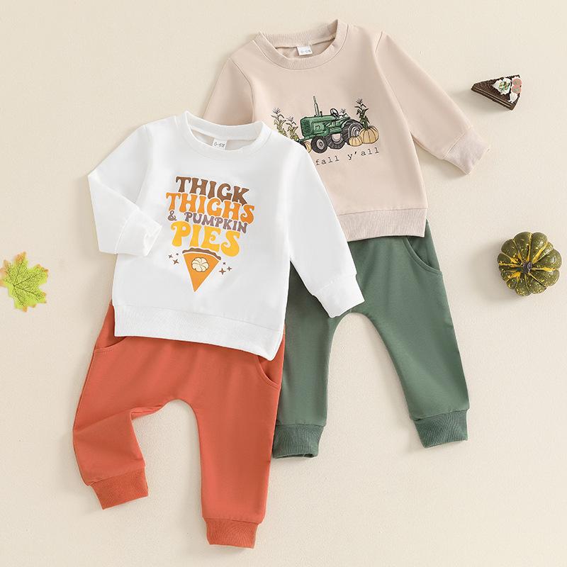 子供用セットアップ ベビー服 長袖トップス ロングパンツ ハロウィン パンプキン柄 アルファベット柄プリント コットン 秋 普段着 部屋着