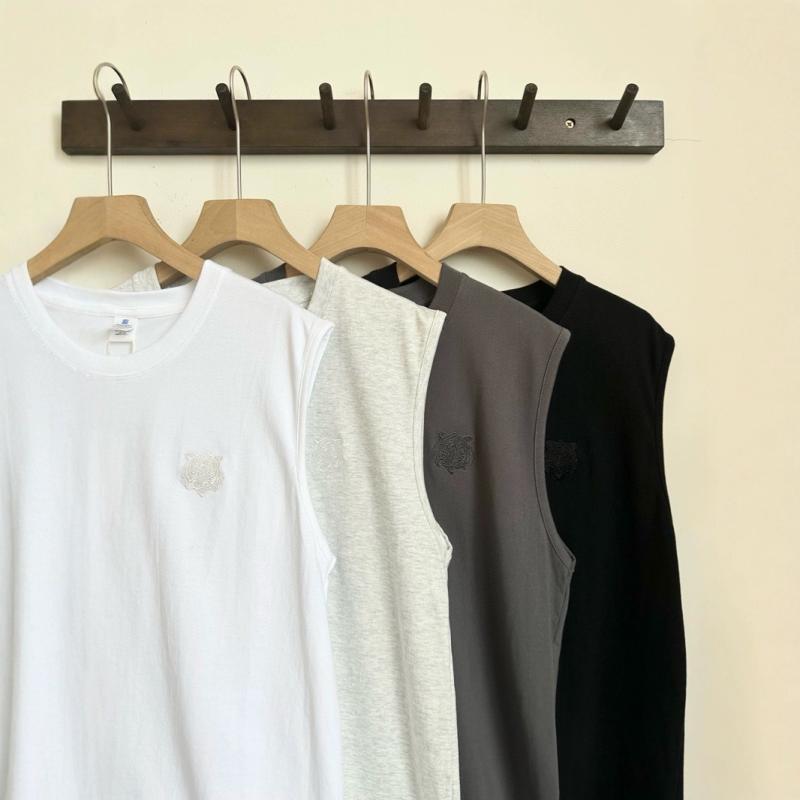 ベスト 男性用 リラックスフィット スポーツウェア コットン 虎 刺繍 通気性 ノースリーブ トップス 薄..