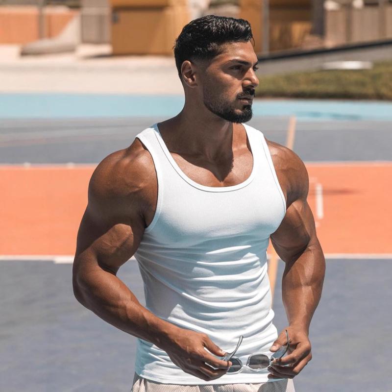 タンクトップ メンズ 男性用 コットン リブ ノースリーブ Tシャツ 伸縮性 ぴったりフィット 運動 スポ..