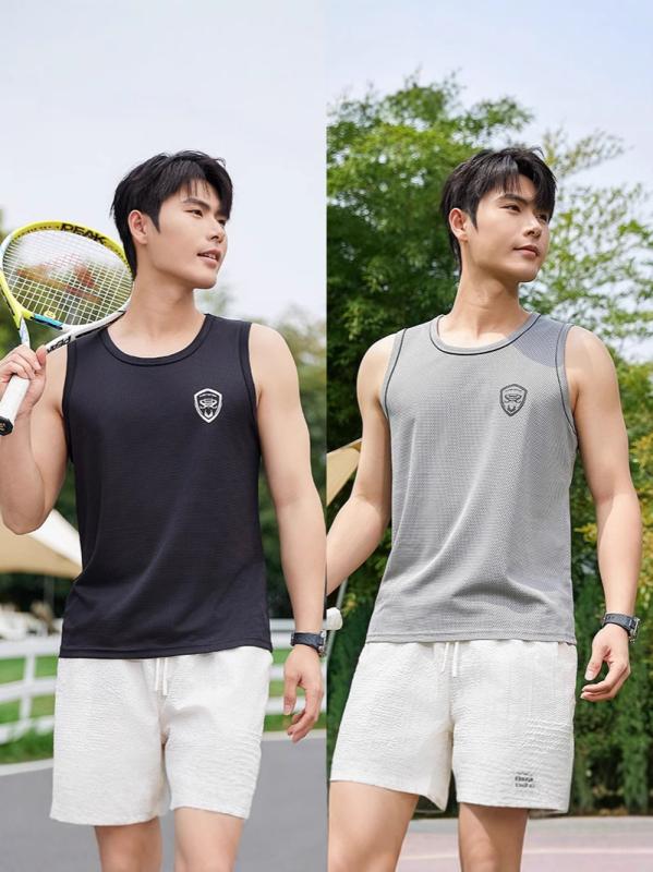 タンクトップ メンズ 男性用 薄手 スポーツ インナー 接触冷感 吸湿速乾 メッシュ ノースリーブ Tシャツ トップス 白 黒 灰色 紺色 運動着 普段使い