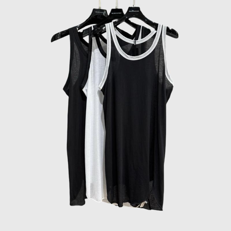 タンクトップ 男性用 ダークカラー 配色 薄手 快適 リラックスフィット ノースリーブ ブラック ポリエステル