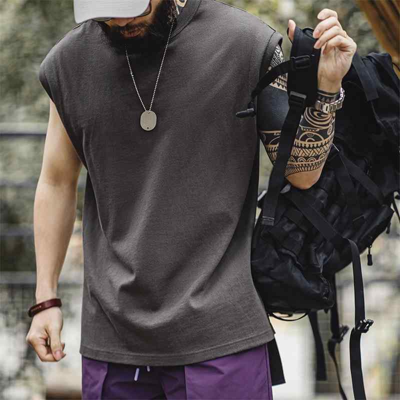 タンクトップ メンズ 男性用 コットン ノースリーブ ワークウェア 普段使い 部屋着 運動 筋トレ トレーニング 春夏 ゆったり 無地