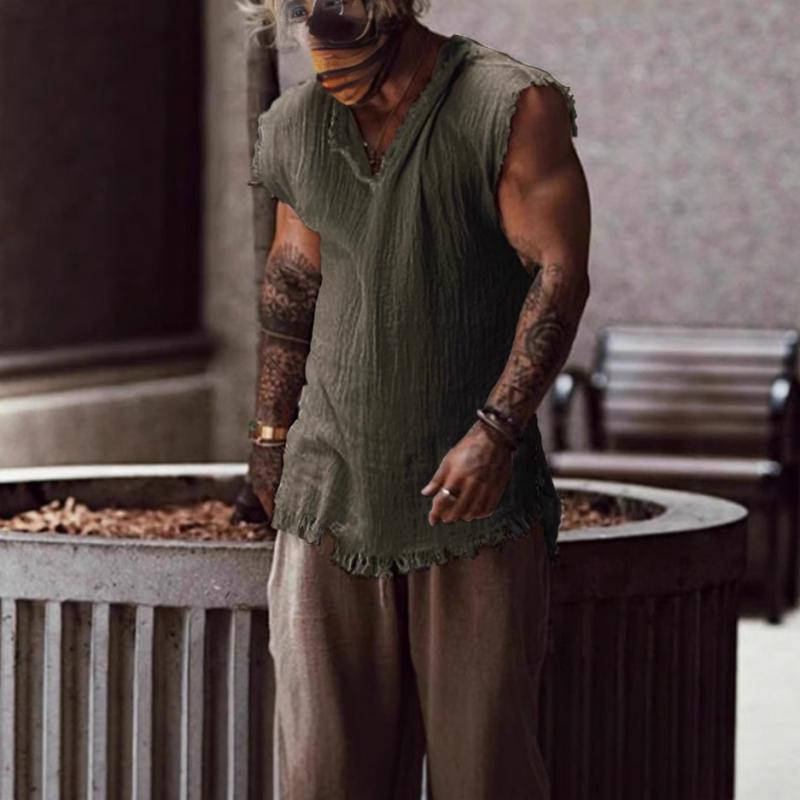 タンクトップ メンズ 男性用 洗い加工 コットン ノースリーブ 接触冷感 部屋着 普段使い 酒紅色 乳白色..