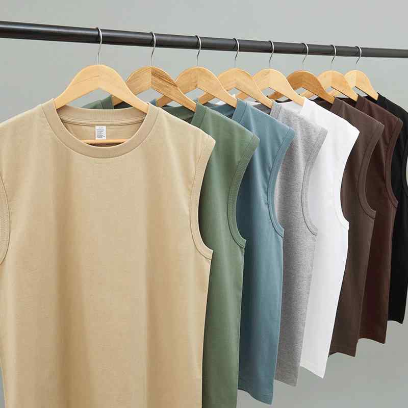 Tシャツ 男性用 夏 無袖 250g ヘビーウェイト コットン スポーツ トレーニング ウェア 白 黒 杢グレー ..