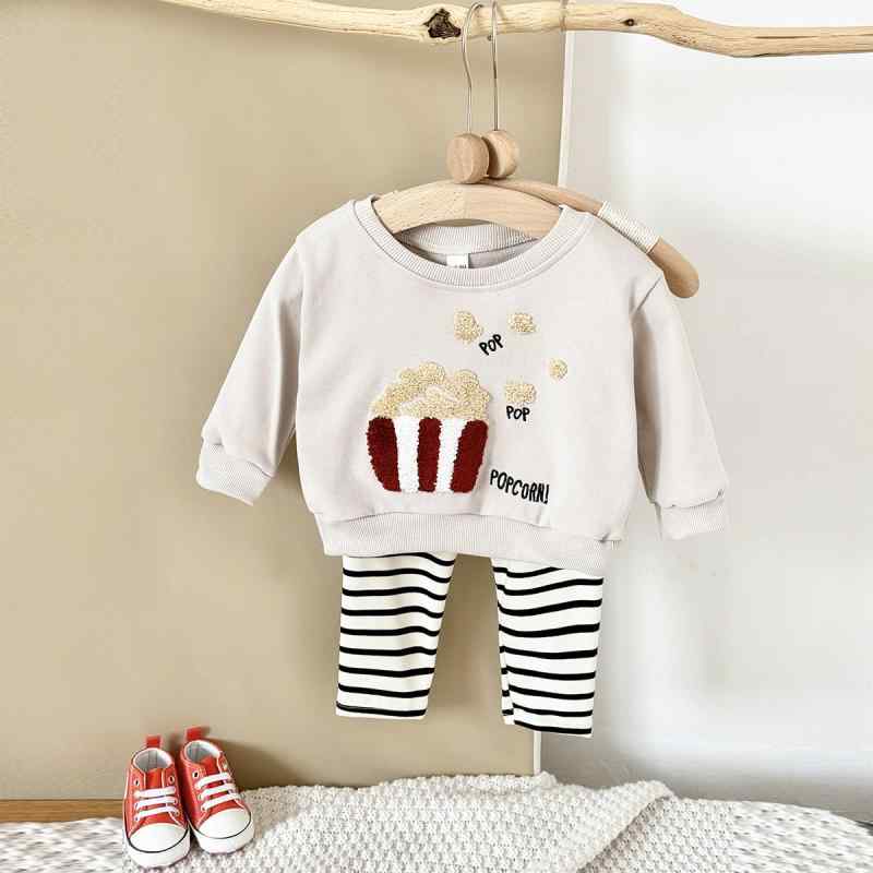 ベビー服 長袖トップス ボーダー柄パンツ 上下2点セット 春秋 幼児 普段着 部屋着 ピンク系