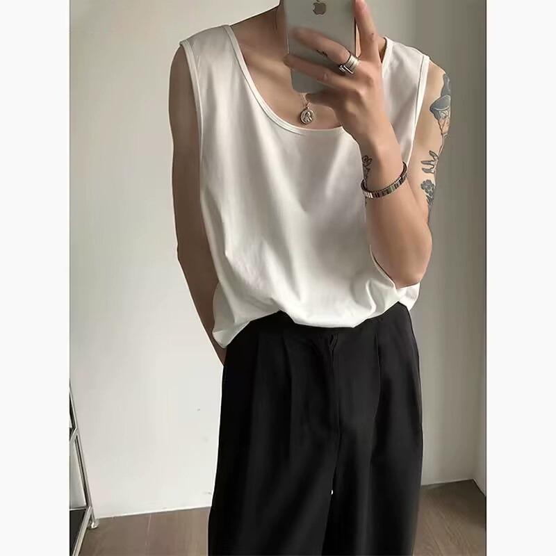 タンクトップ メンズ 男性用 ノースリーブ Tシャツ ポリエステル 無地 薄手 夏 白 黒 インナー 普段使い(4)