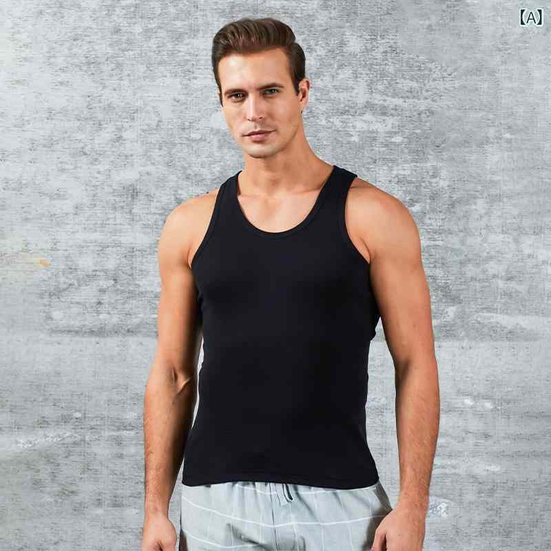 タンクトップ メンズ 男性用 コットン スポーツ インナー ラウンドネック 無地 黒 白 灰色 M L XL 2L 3L オールシーズン