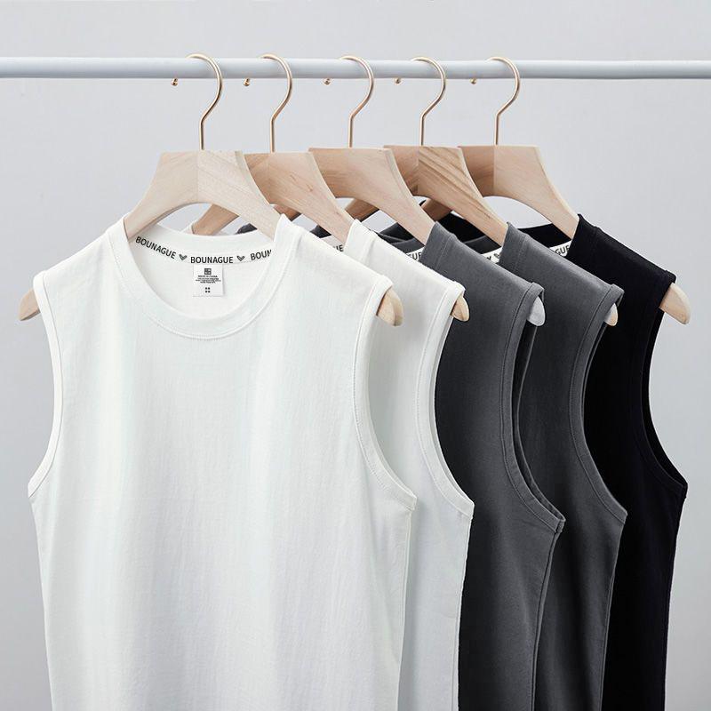 Tシャツ メンズ 男性用 ノースリーブ トレーニング スポーツ TCコットン 無地 ラウンドネック ルーズフィット 厚手 ブラック ホワイト グレー M L XL 2XL 3XL 4XL 5XL